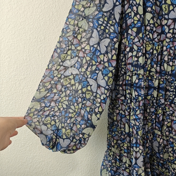 Ted Baker Tiered Swing Mini Dress Butterfly Print Long Sleeve in Blue Size 8 - Picture 8 of 16